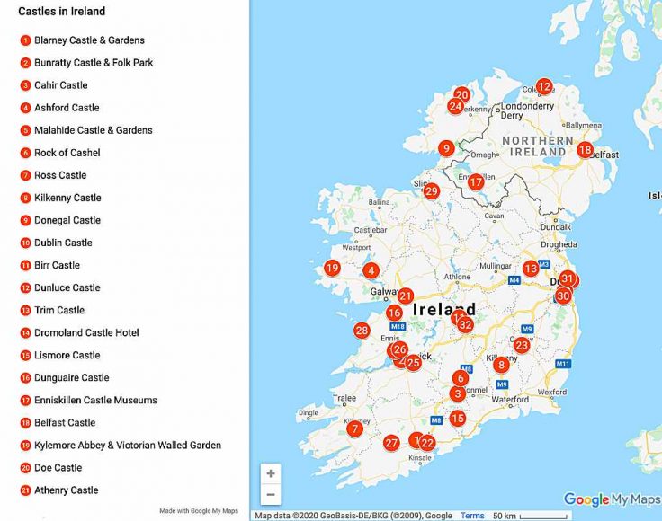 Best Castles In Ireland Historic European Castles   Castles In Ireland Map 736x580 